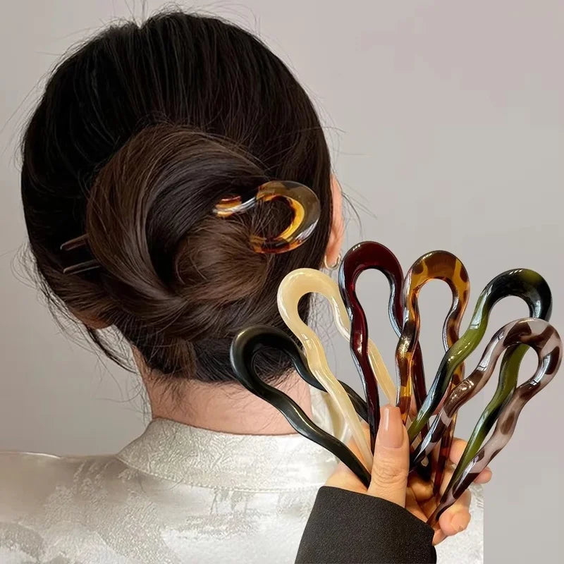 U-Shaped Hair Fork Hairpin Geometric Tortoiseshell Hair Accessories for Women and Girls