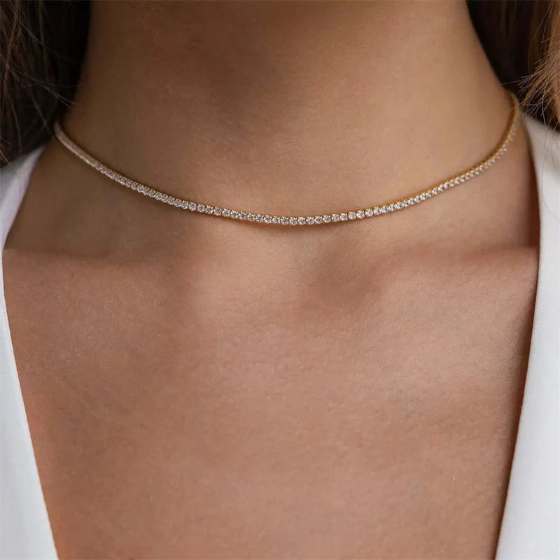 Dainty Tennis Chain Necklace for Women Gold Silver Cubic Zirconia Jewelry Gift