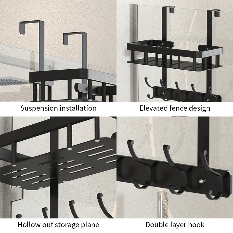 Wall-Mounted Bathroom Storage Rack for Shower Supplies - Door or Wall Mount