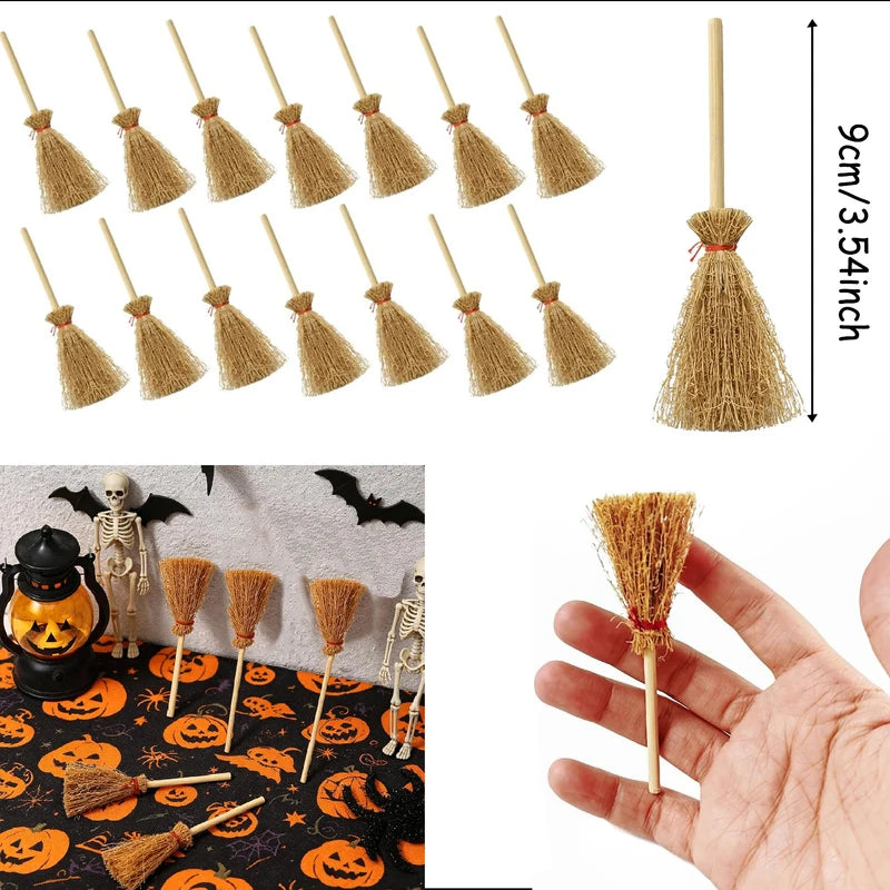 Mini Witch Hat & Broom Set for Halloween Party Decor - 10-50Pcs