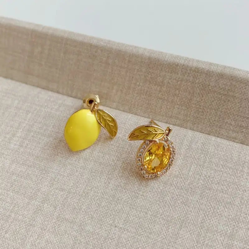 Summer Fruit Zircon Stud Earrings for Women - Cute Lemon Design Party Jewelry