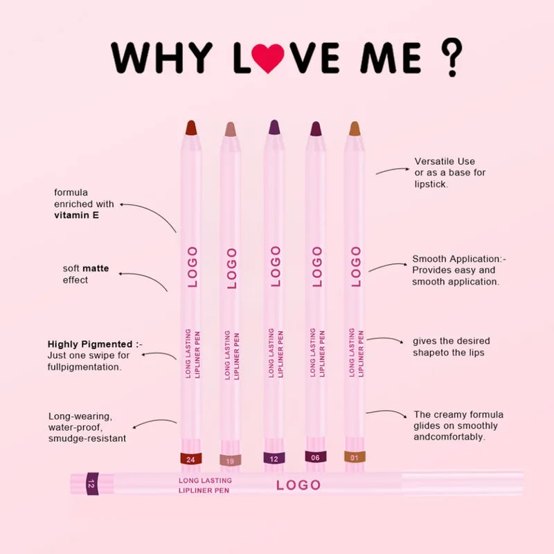 High Pigment Waterproof Lip Liner Pencil - Long Wear & Vegan Makeup