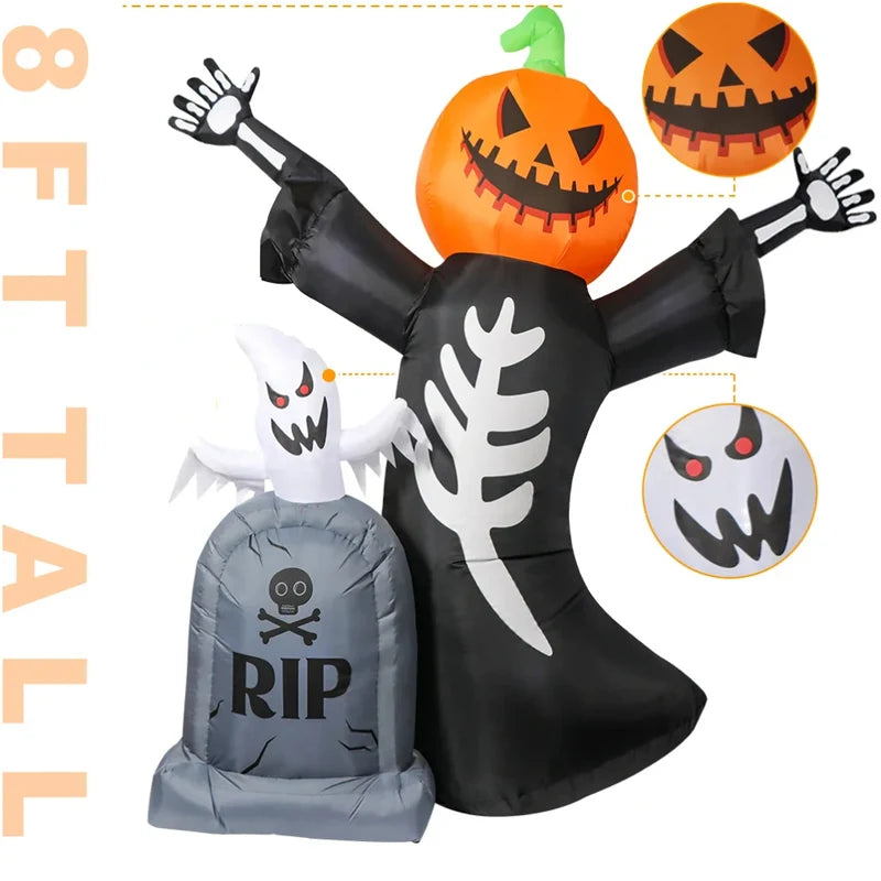 Inflatable Halloween Decor Tombstone Ghost Pumpkin Skull Outdoor Yard Prop Set