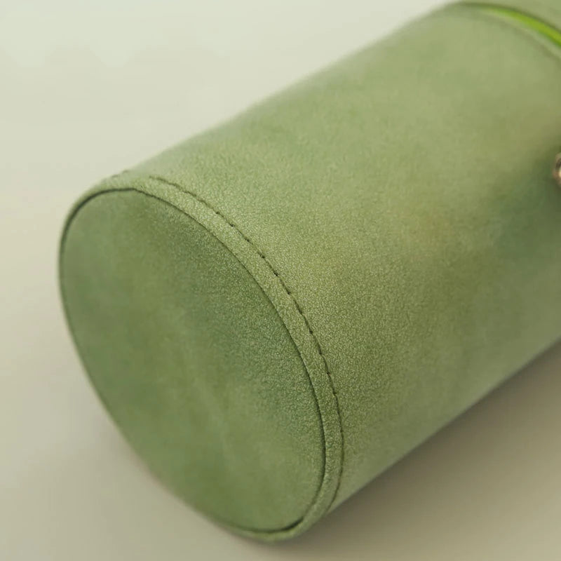 Portable PU Leather Makeup Brush Cylinder Travel Cosmetic Bag Waterproof Dust-Proof