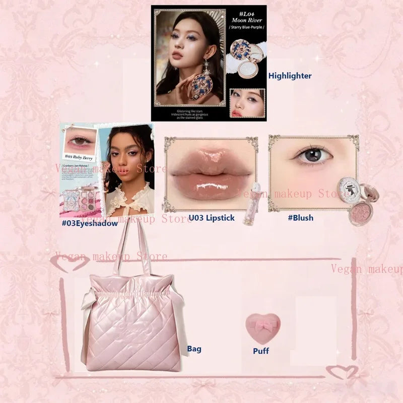 Vegan Makeup Gift Set with Eyeshadow, Blush, Lipstick – Complete Face & Eye Collection