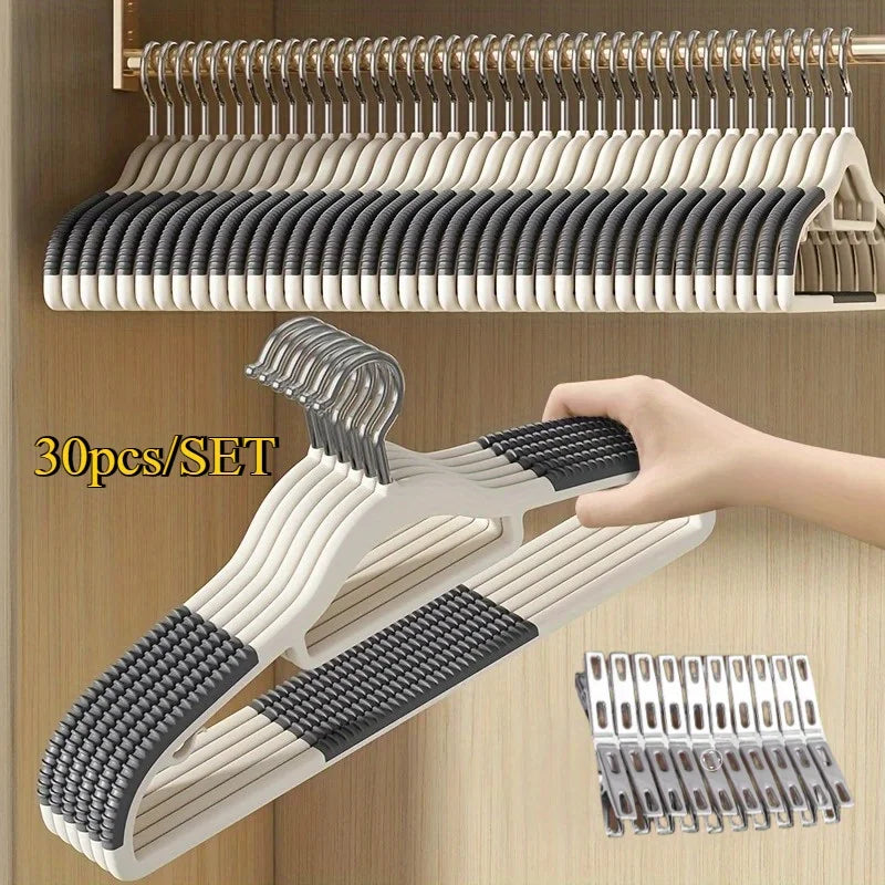 30pcs Heavy Duty Velvet Hangers Set with Clips - Anti Slip Closet Organization