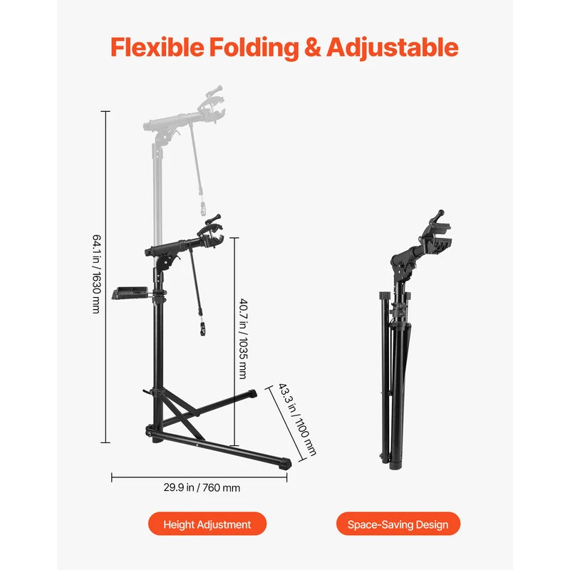 Heavy-Duty Bicycle Repair Stand with 360° Clamp and Tool Tray - Supports 85 lb
