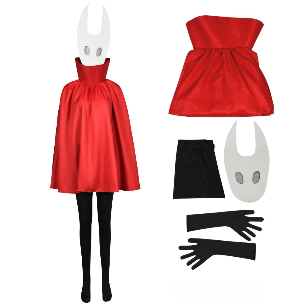 Hollow Knight Silksong Hornet Cosplay Costume Full Set with Mask Red Cloak Gloves Pants