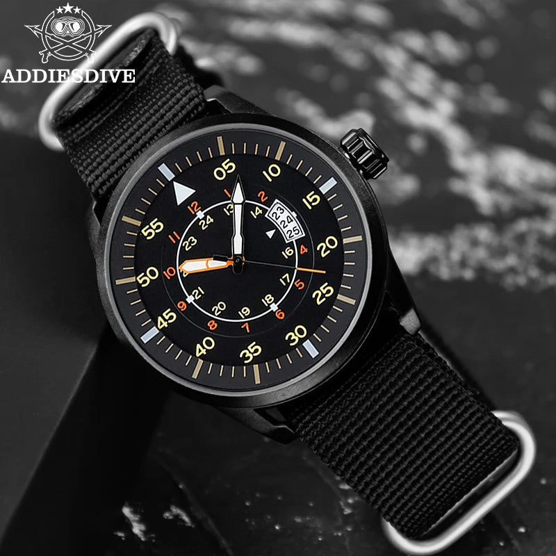 Men's 44mm Quartz Watch Waterproof 50m Large Dial Nylon Strap Analog Timepiece