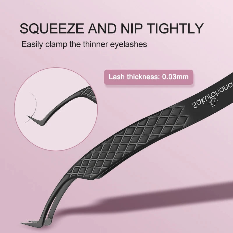 Professional Eyelash Tweezers for Lash Extensions - Black Fiber Tip Makeup Tool