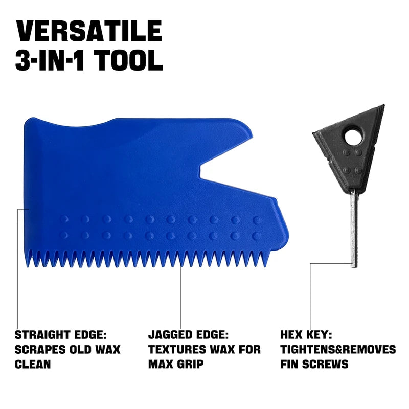 Surfboard Wax Comb Kit with Fin Key and Stainless Steel Screws - Multifunctional Accessory