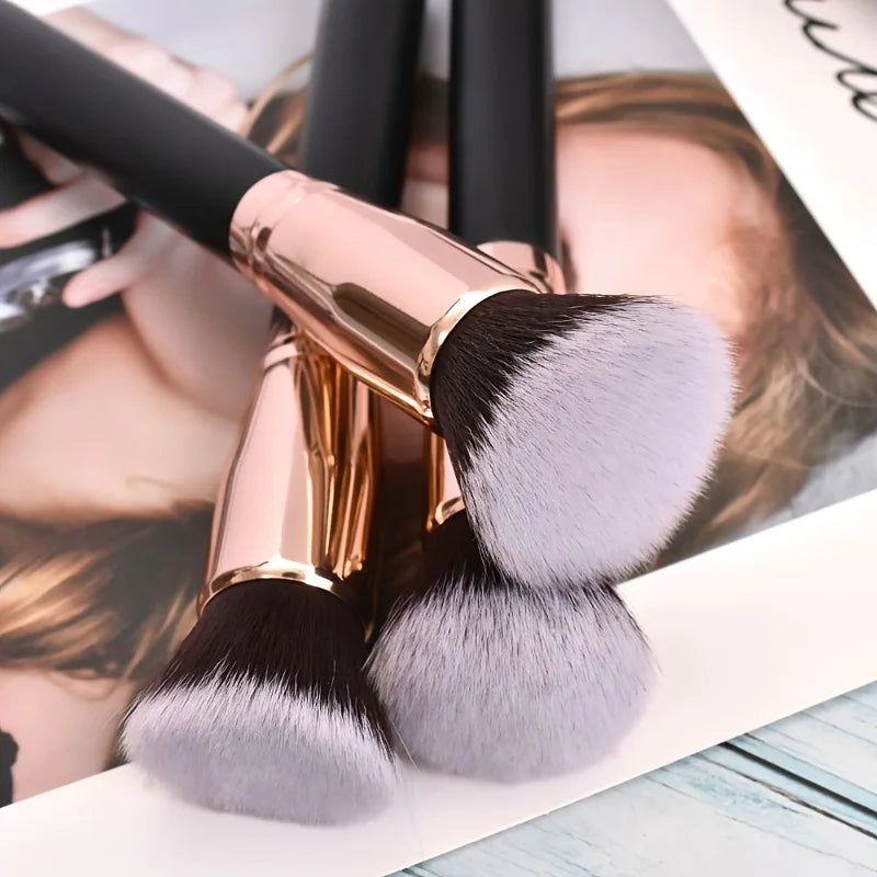 3Pcs Makeup Brush Set with Foundation, Blush & Eyeshadow Brushes - Soft Nylon Bristles, Travel-Friendly
