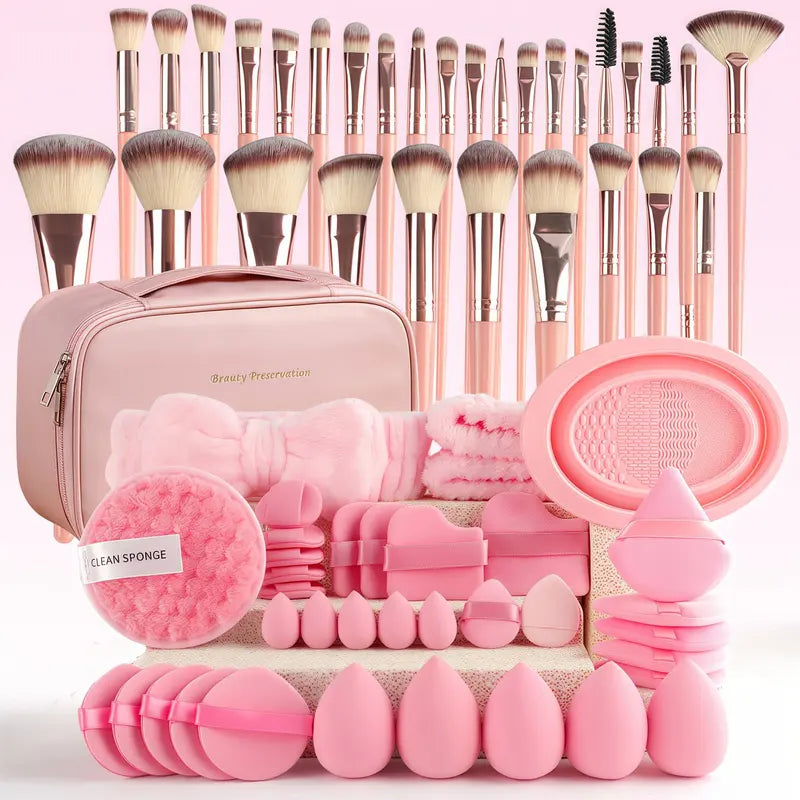 Professional 40pcs Makeup Brush and Sponge Set with Powder Puffs for Cosmetics