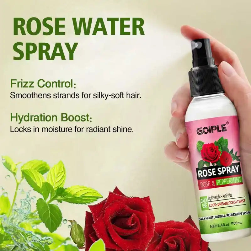 2-in-1 Rose & Peppermint Hair Shampoo and Spray Set for Locs & Twists - Deep Clean, Anti-Frizz, Scalp Relief