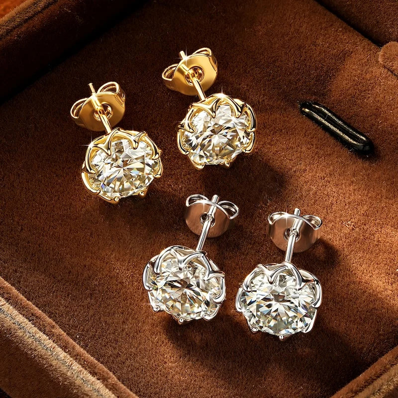 Moissanite Stud Earrings 0.1-2CT Round Cut Jewelry for Men Women