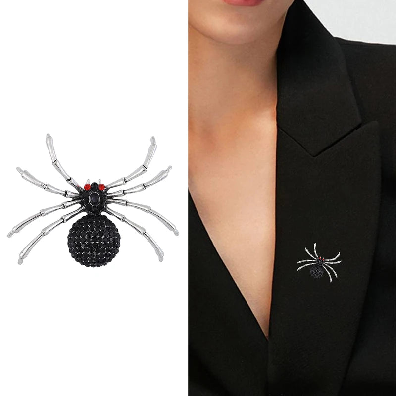 Halloween Rhinestone Spider Brooch for Women Animal Pins Party Accessories Gift