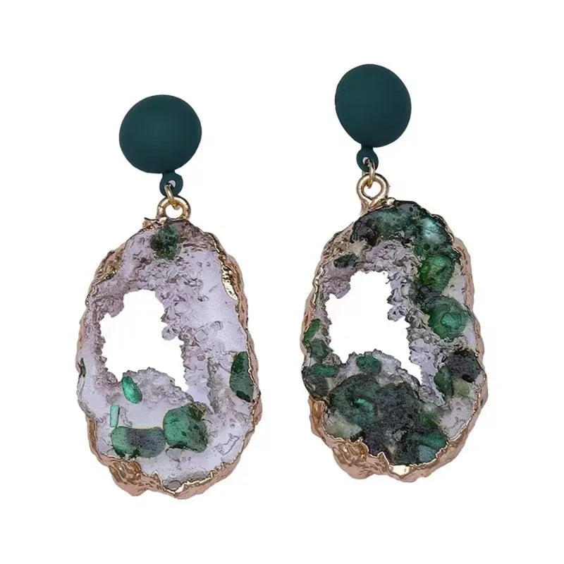 Retro Liquid Metal Dangle Earrings for Women Irregular Oval Hollow Jewelry