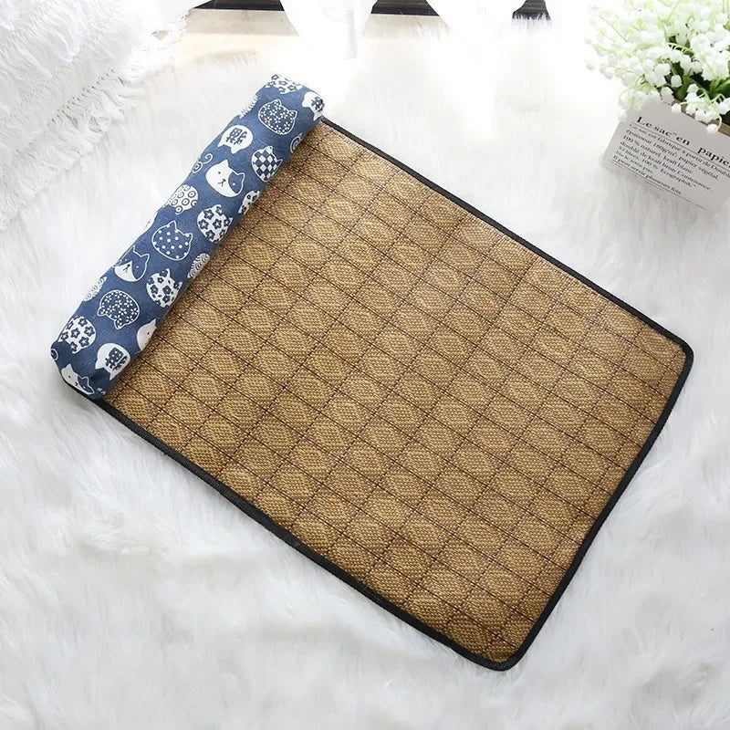 Pet Cooling Mat Self Cooling Pad for Cats and Dogs Indoor Summer Bed Rattan Weave