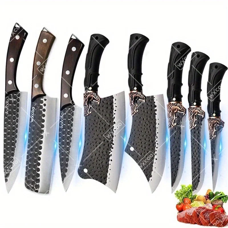 8-Piece Professional Kitchen Chef Knife Set - Stainless Steel Forged Utility & Meat Cleaver
