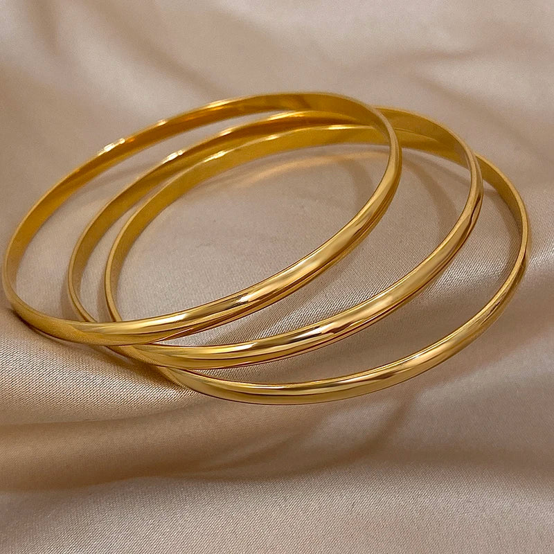 3-Pack Gold-Plated Stainless Steel Bangle Bracelets for Women Minimalist Jewelry