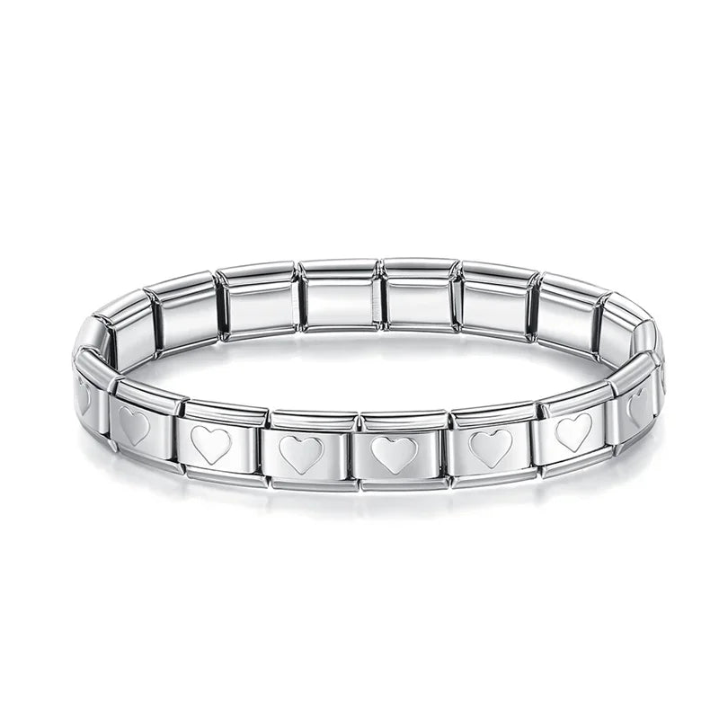 Women's Elastic Star Heart Butterfly Charm Bracelet - Stainless Steel 9mm Wide