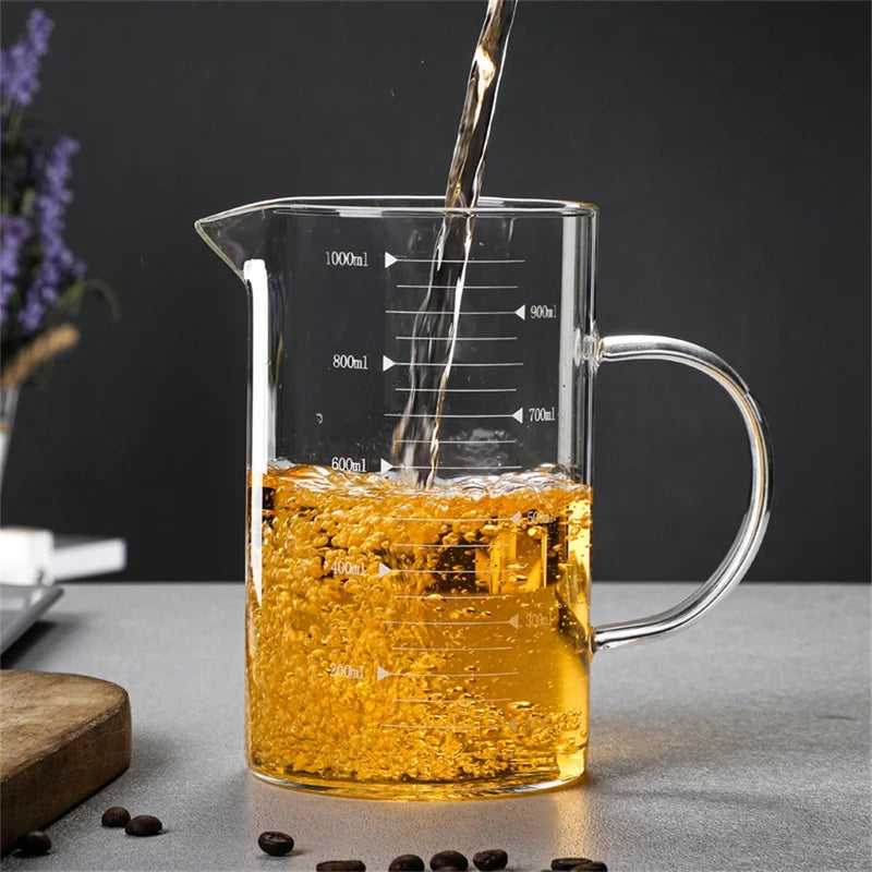 Glass Measuring Cup with Handle - Heat-Resistant Borosilicate Mug, Multiple Sizes