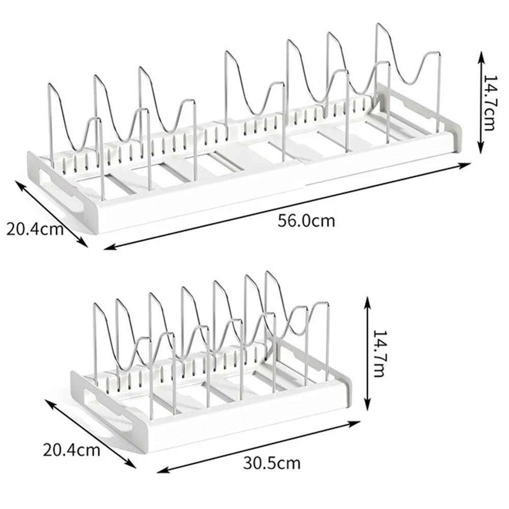 Expandable Pot Organizer with 7 Adjustable Compartments Kitchen Storage Rack