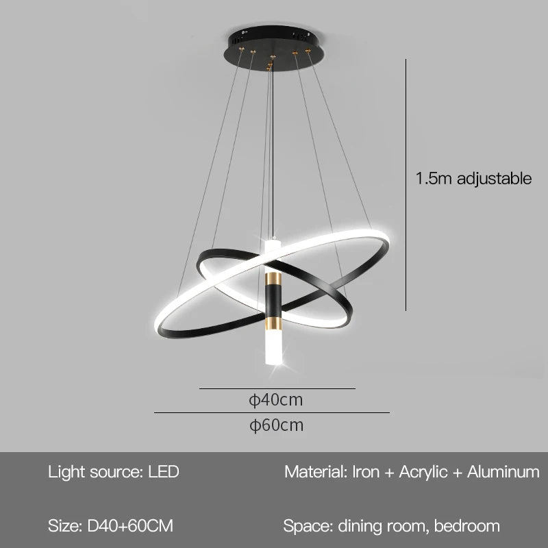Modern Round LED Chandelier for Living Room Dining Kitchen Pendant Light Fixture