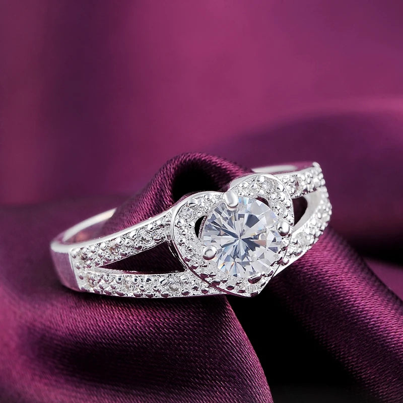 Sterling Silver Heart Zircon Ring for Women and Couples - Wedding & Fashion Jewelry
