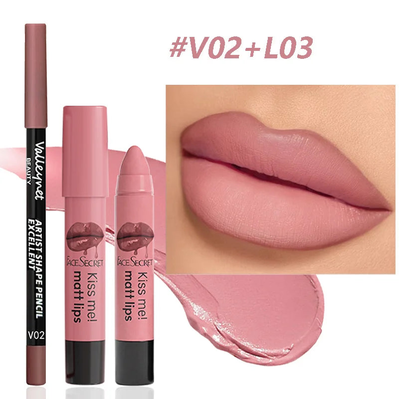 Velvet Matte Lipstick and Lipliner Duo Waterproof & Precise - Natural Color