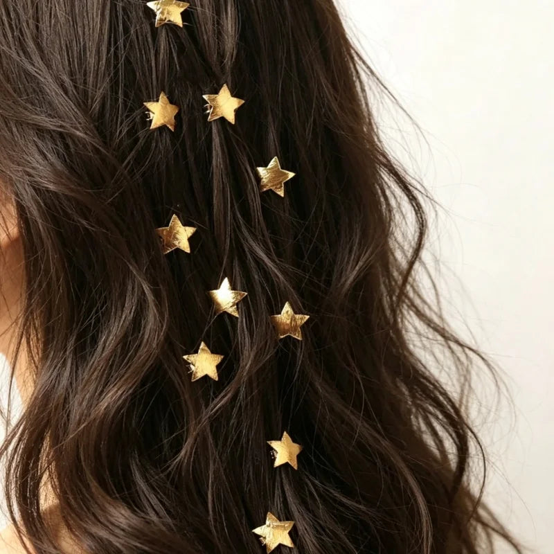 Bohemian Gold and Silver Star Hairpins 10-Piece Hair Accessories Set