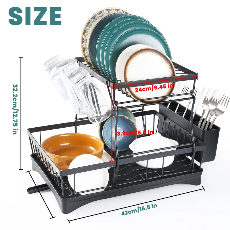 Large 2-Tier Dish Drying Rack for Kitchen Countertops - Removable, High Capacity