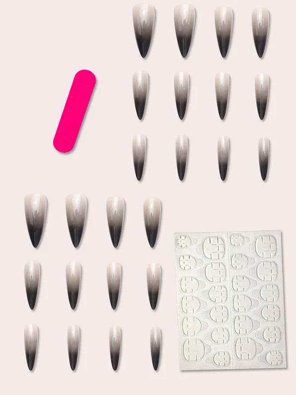 24-Piece Black Gradient Fake Nail Set for Halloween Nail Art