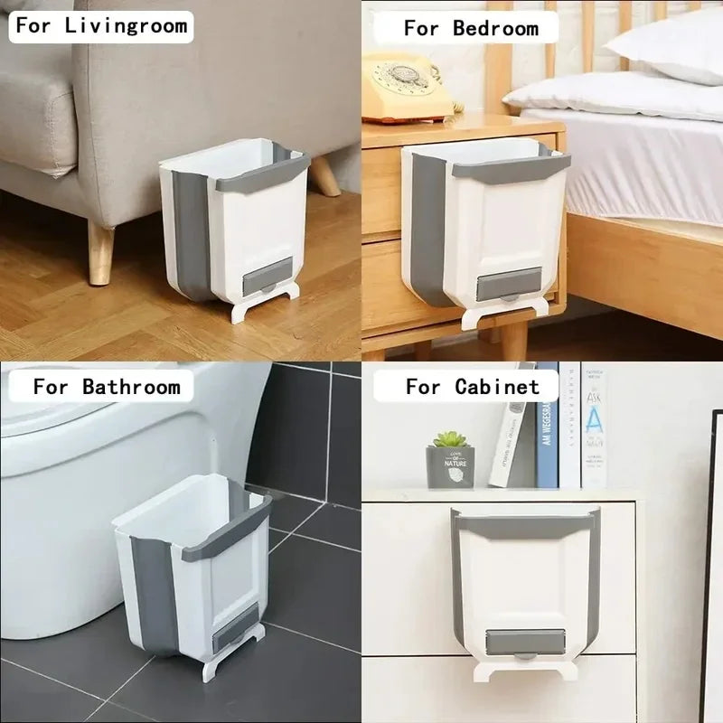 Wall Mounted Collapsible Trash Can - 10L Space-Saving Wall-Hanging Waste Bin