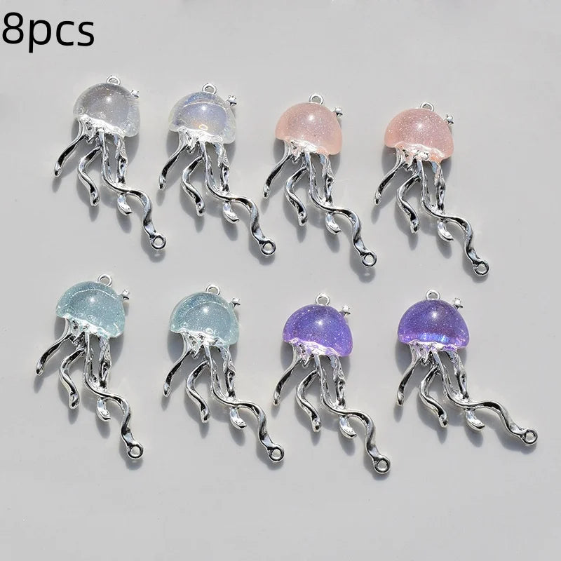8pcs Ocean Animal Enamel Charm Beads for Jewelry Making - Jellyfish Dangle 40x22mm