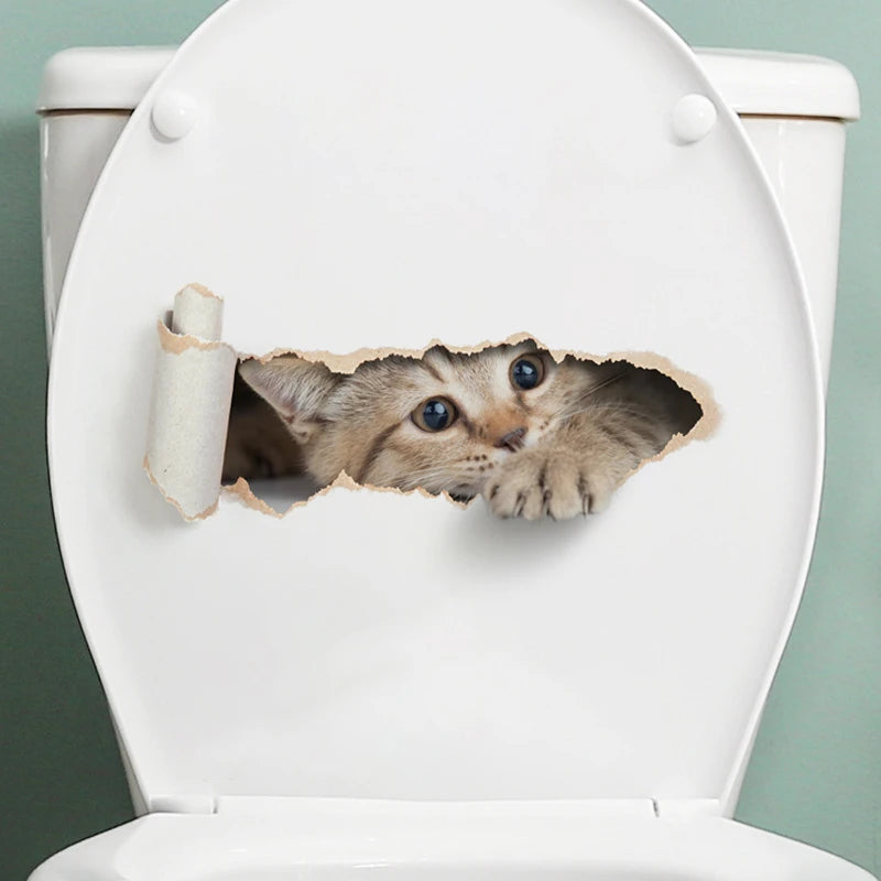 Peeping Cat Toilet Seat Sticker - Waterproof 3D Effect Bathroom Decor
