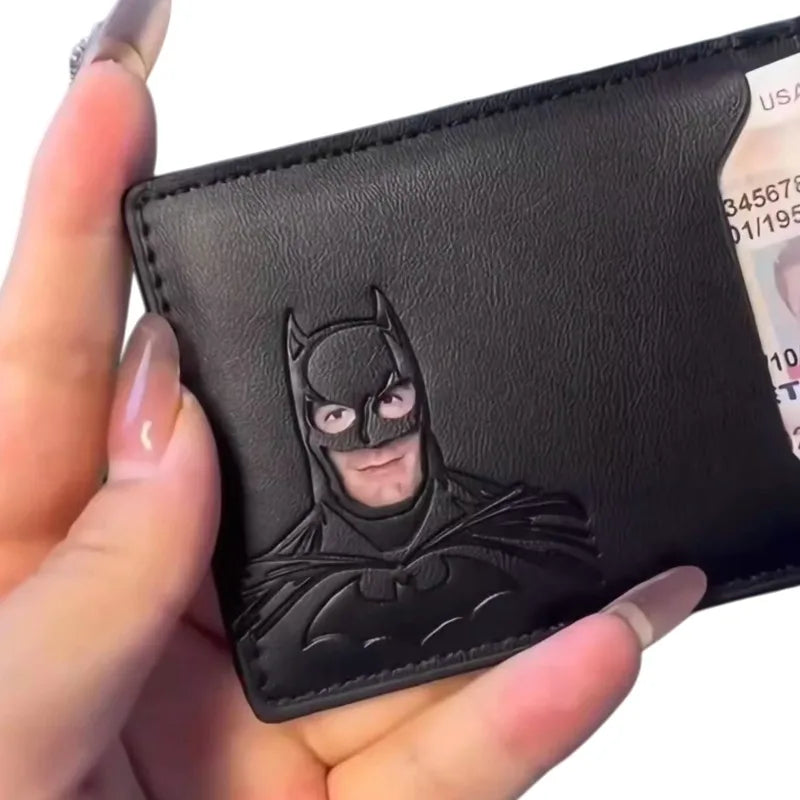 Leather Bat Wallet with Superhero Mask Card Holder - Personalized Gift