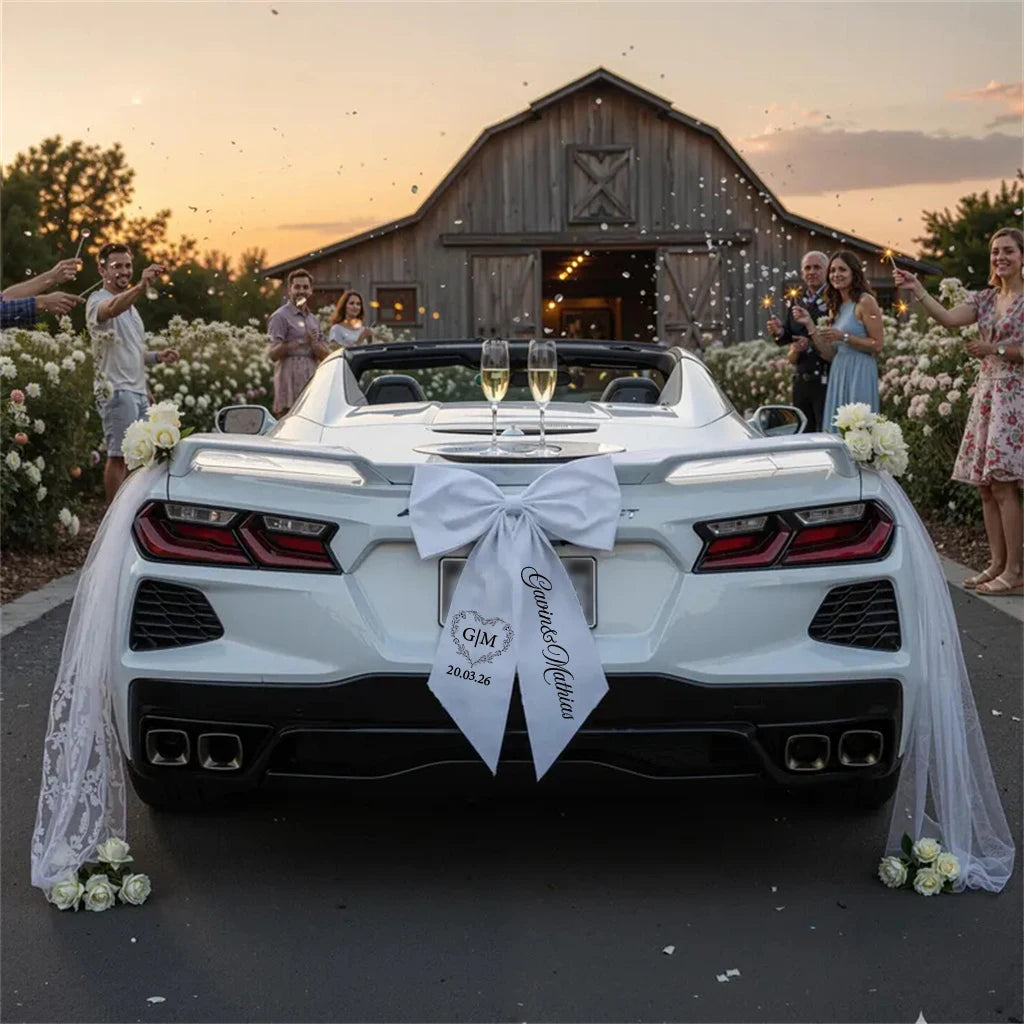 Personalized Car Wedding Bow Heart Garland - Bridal Shower Decoration