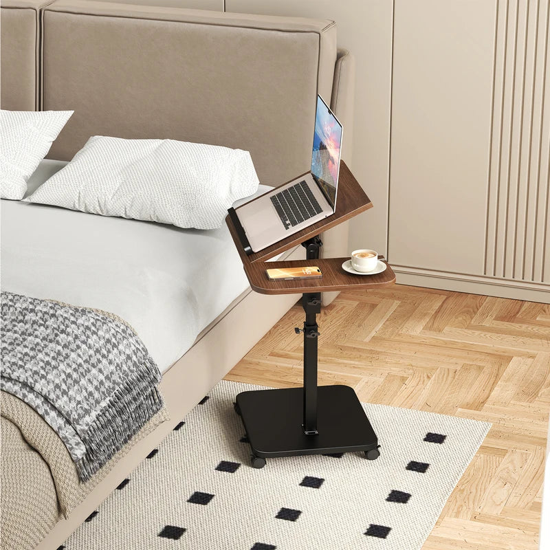 Adjustable Height C-Shaped Side Table with Wheels - Swivel Sofa & TV Tray for Living Room