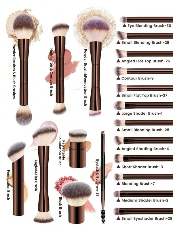Professional Makeup Brush Set 22 pcs with Velvet Bag & Powder Puffs, Soft Long Aluminum Handles