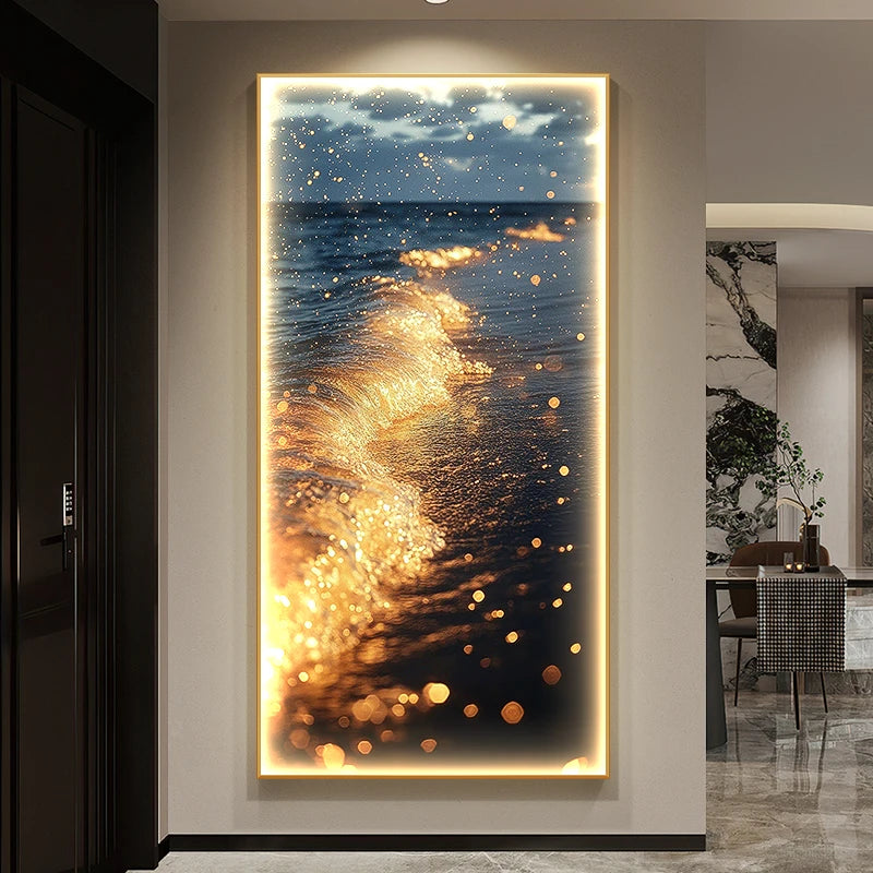Modern LED Wall Lamp for Living Room & Entrance Decor - Gold Sea Wave Abstract Design