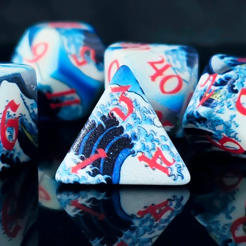 Colorful 7-Piece Wave Print Dice Set for DND RPG Board Games
