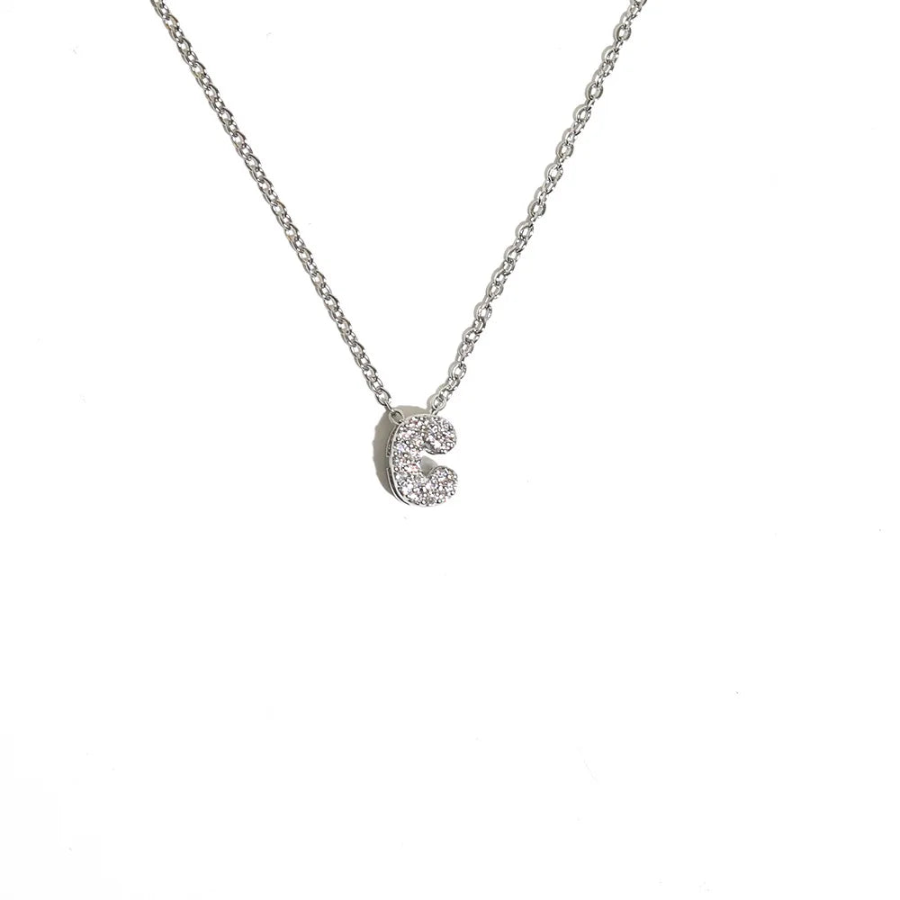 Silver Bubble Letter Necklace for Women Initials Stainless Steel Chain Birthday Gift