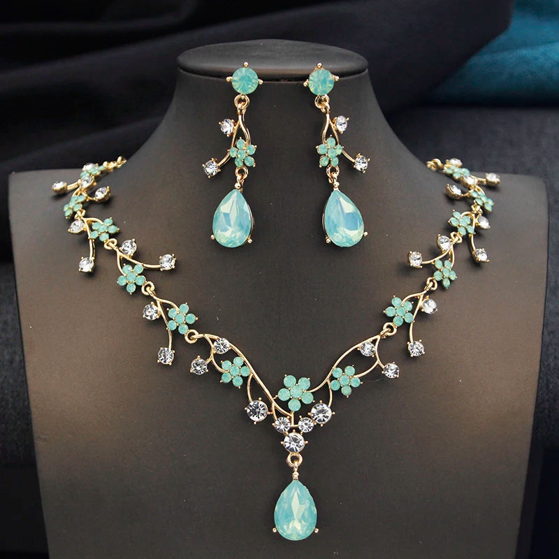 Rhinestone Water Drop Bridal Jewelry Sets for Women Wedding Necklace & Earrings