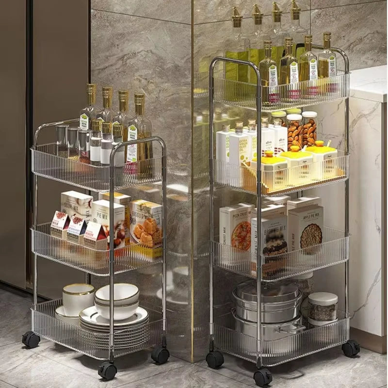 Multi-Layer Mobile Storage Cart with Wheels - Household Organizer Trolley, 2/3/4 Tiers