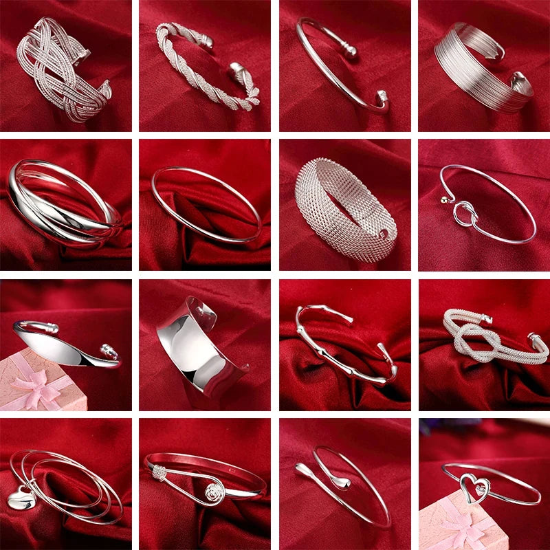 Wholesale Trendy 925 Sterling Silver Heart Open Bangles for Women Jewelry