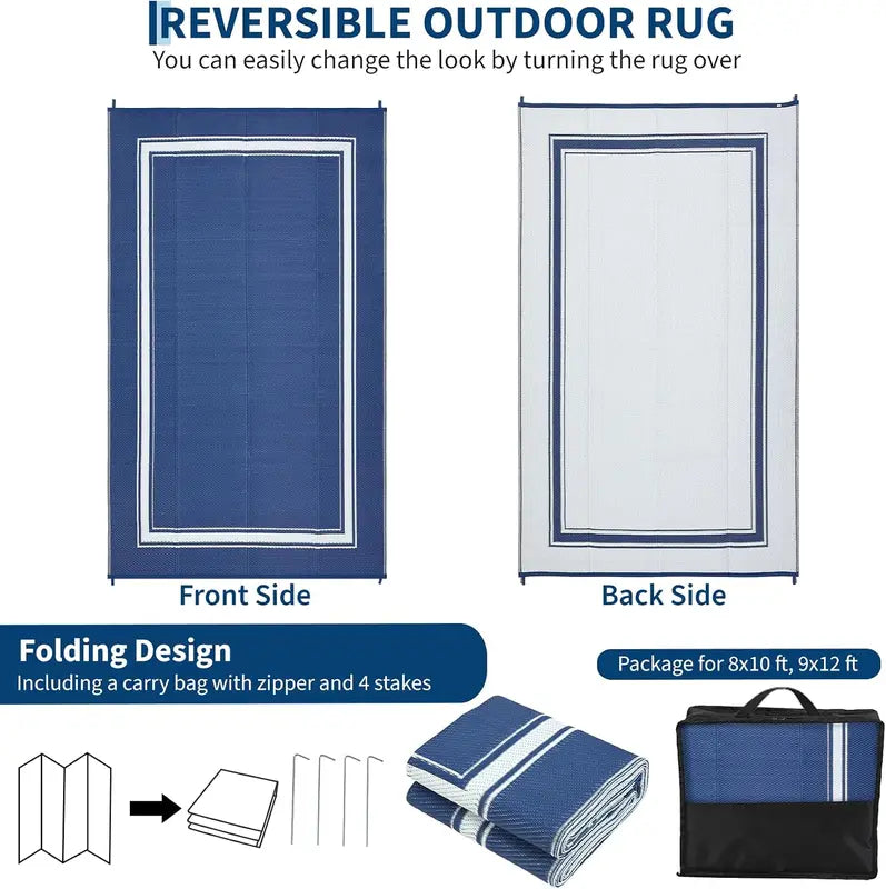 Outdoor Reversible Rug Carpet Waterproof Fluffy Kids Play Mat - 8x10/9x12 ft