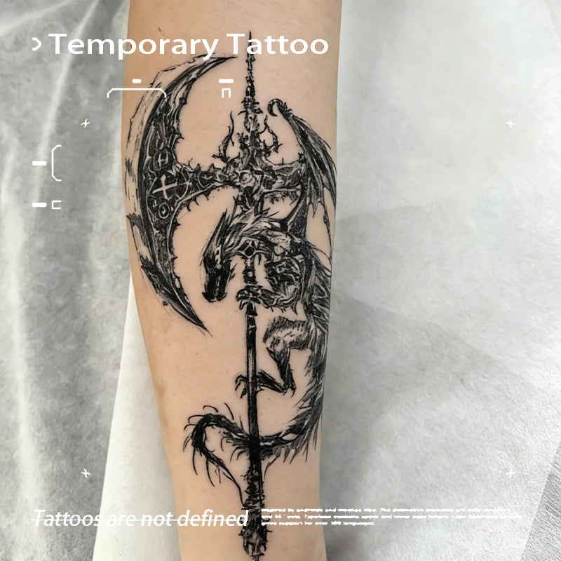 Waterproof Temporary Tattoo Sticker - Dragon Scythe Halloween Cosplay Body Art
