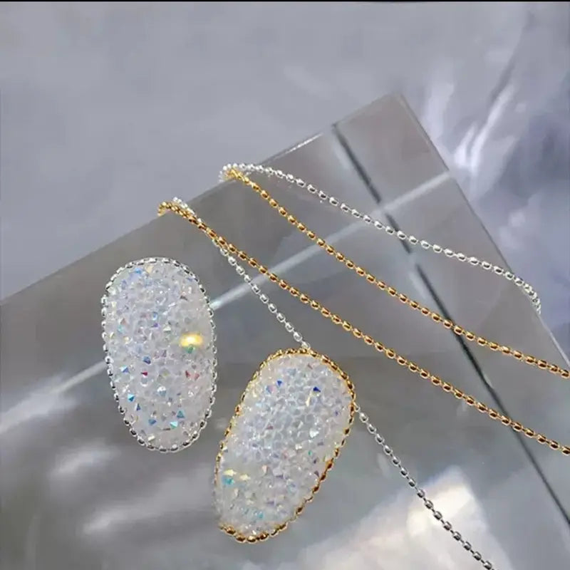 1M Gold Silver Nail Bead Chain - Ellipse Rhinestone Nail Art Decoration