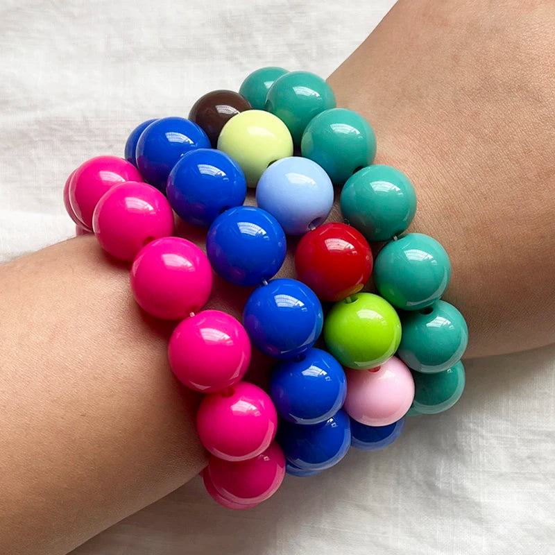 Colorful Acrylic Beaded Bracelet Set - Chunky Stacking Jewelry for Women